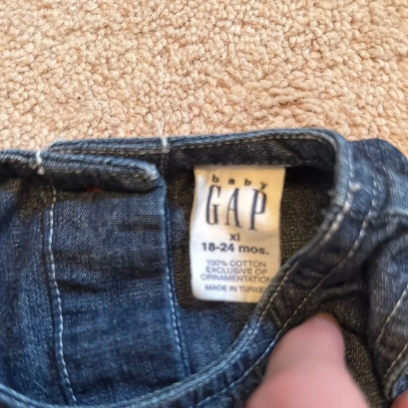 Cream Knit Hoodie with Floral Shirt and Denim Dress Set 18-24 months - Picture 3 of 5